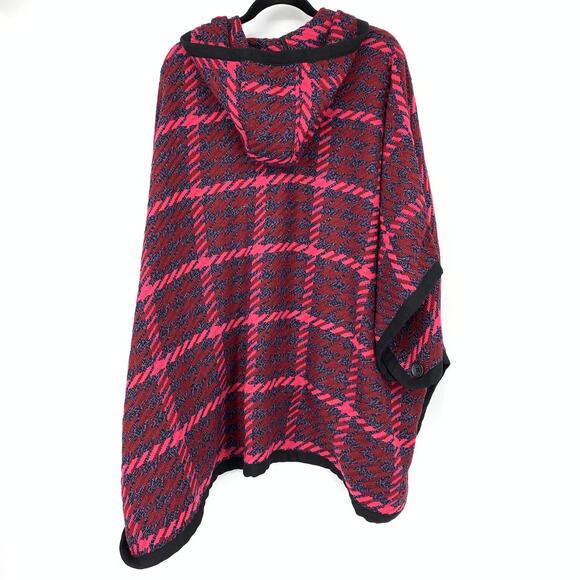 Modcloth Little Plaid Riding Hood Cape Poncho Womens Size M Pink Red Multi NEW - Picture 2 of 7